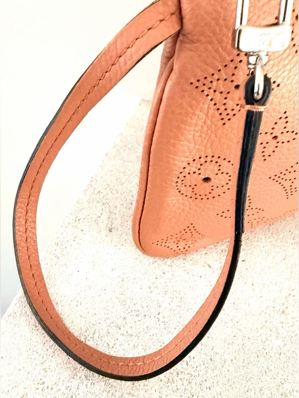 LOUIS VUITTON Mahina Perforated Leather Pochette Wristlet Coral Pink